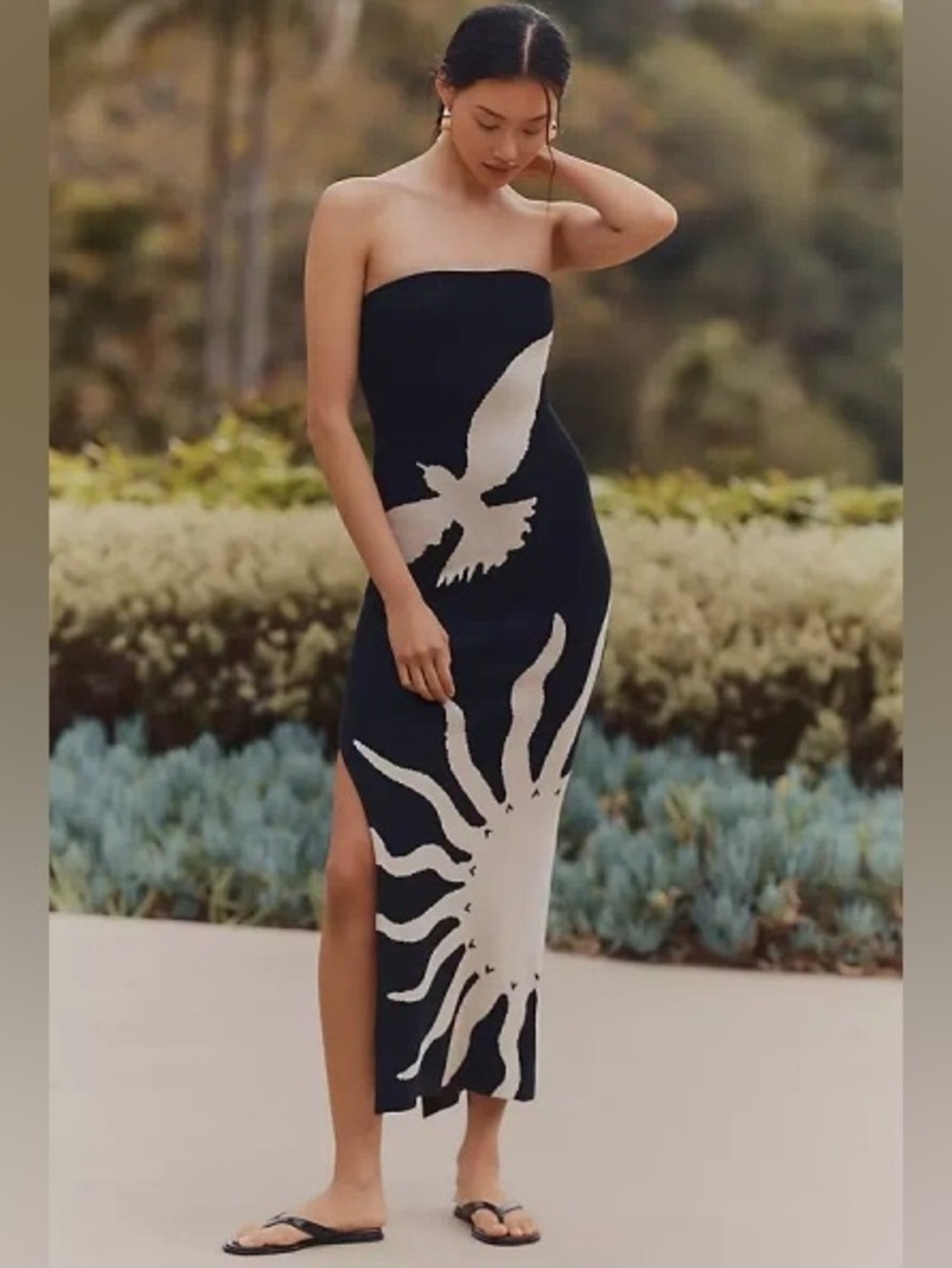 Anthropologie CELANDINE Black White The Mesa Bird Sun Strapless Midi Dress XXS